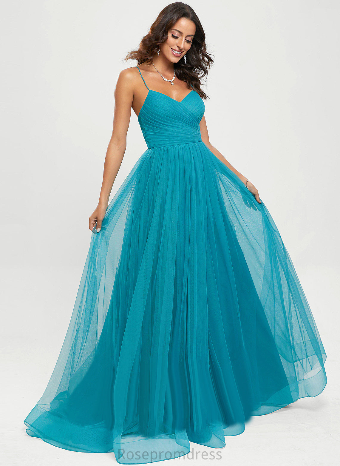 Joanna Ball-Gown/Princess V-neck Train Tulle Prom Dresses Sweep