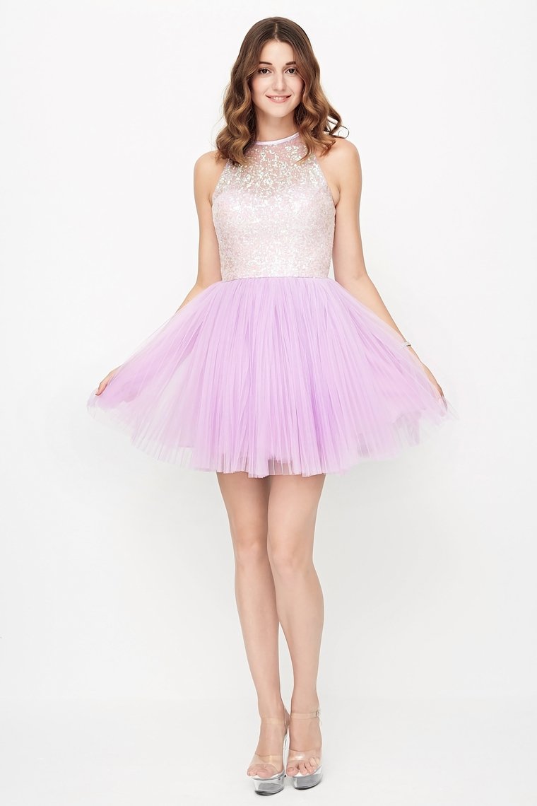 2024 Homecoming Dresses Open Back Scoop Sequined Bodice Tulle Short/Mini