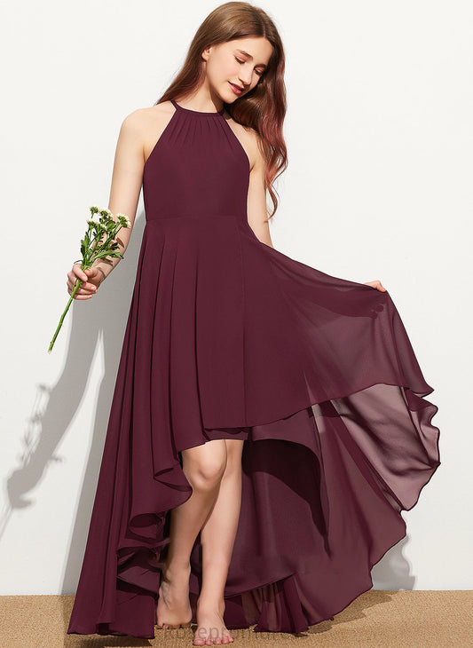 Ruffle Chiffon Scoop With Neck A-Line Dixie Asymmetrical Junior Bridesmaid Dresses