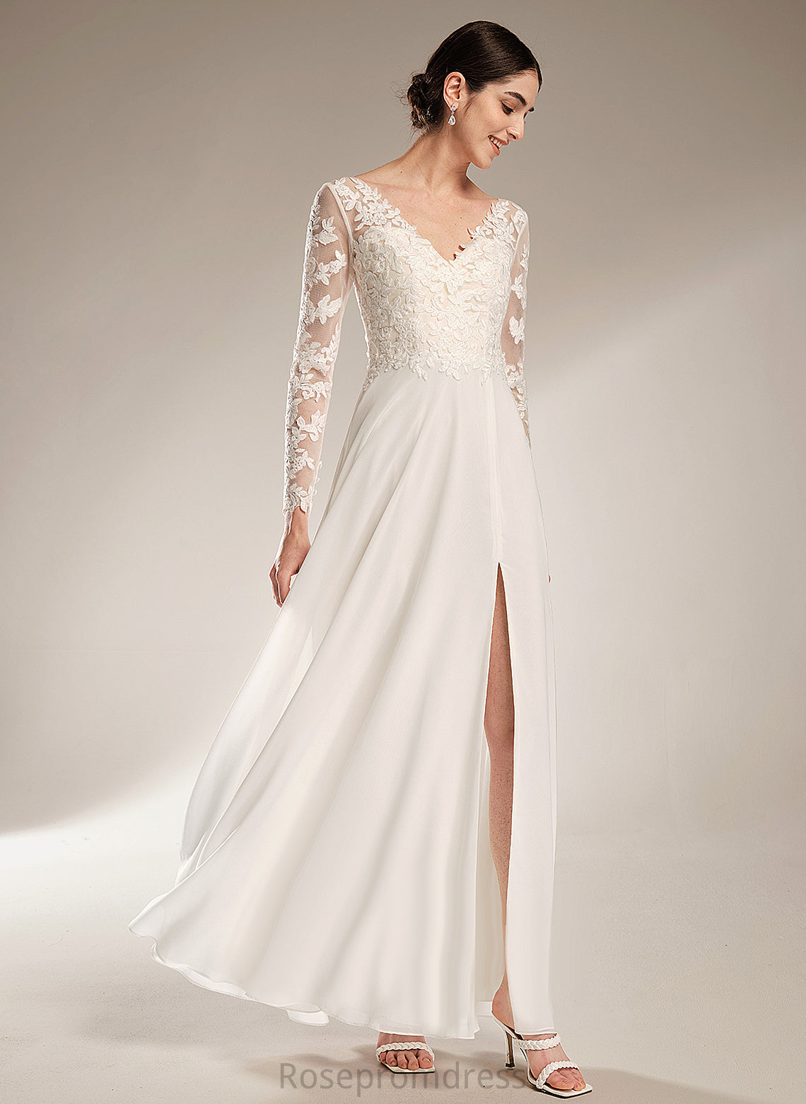 V-neck Dress Wedding Dresses Floor-Length Mollie Wedding Chiffon Lace A-Line