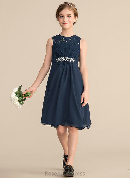 Knee-Length With Chiffon Bow(s) Neck Trudie A-Line Lace Scoop Beading Junior Bridesmaid Dresses Sequins