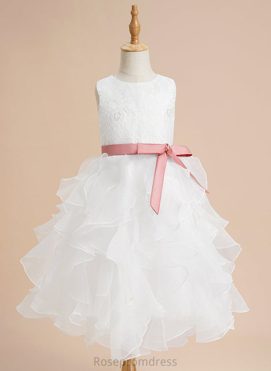 Neck Organza Ball-Gown/Princess Dress Flower Girl Dresses Parker Lace/Sash - Girl Scoop With Sleeveless Tea-length Flower