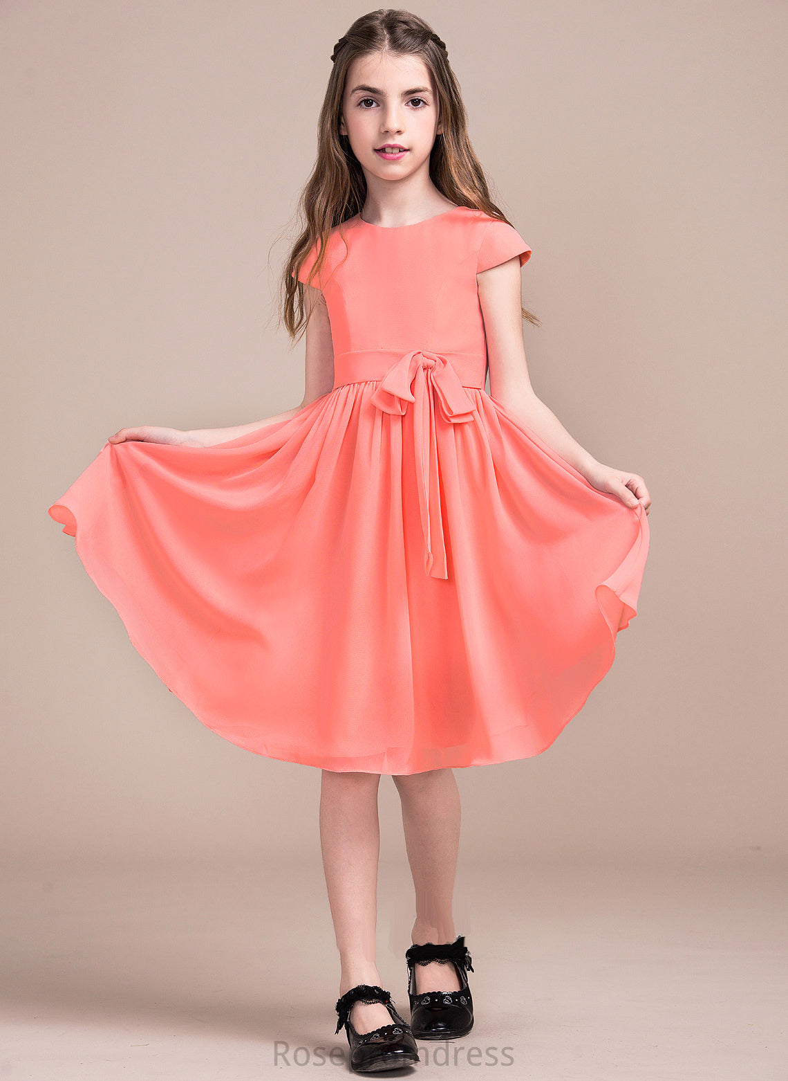 Bow(s) Neck Chiffon With Scoop Junior Bridesmaid Dresses A-Line Knee-Length Jocelyn