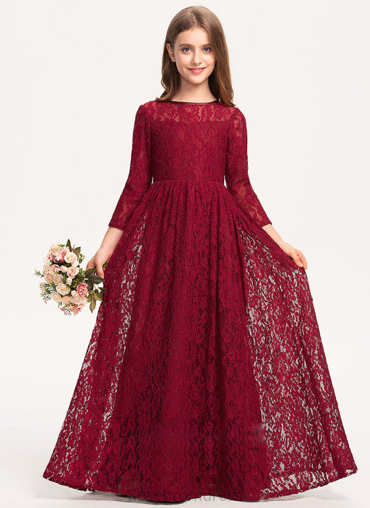 A-Line Junior Bridesmaid Dresses Scoop Lace Neck Floor-Length Millie