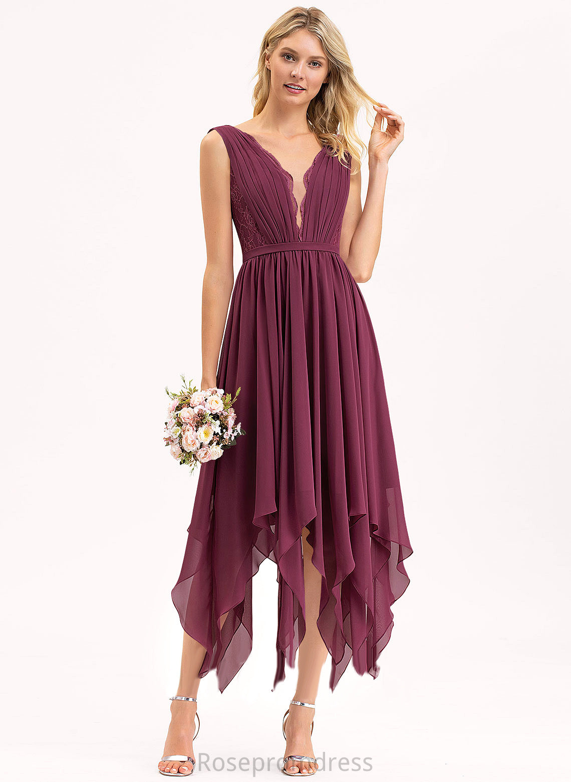 V-neck Dress Cocktail Cocktail Dresses Persis Chiffon Ankle-Length Lace A-Line