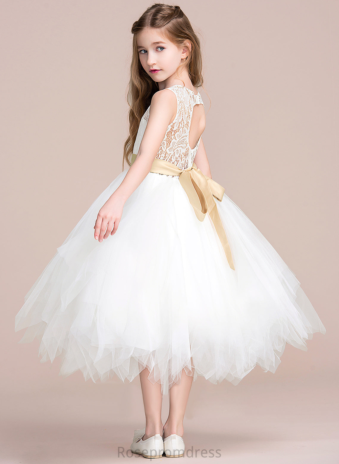 Taliyah sash) With (Detachable A-Line Flower - Flower Girl Dresses Neck Scoop Sleeveless Tea-length Dress Tulle/Lace Girl Hole Sash/Back