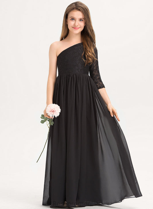 Aliyah Lace One-Shoulder Floor-Length Chiffon Junior Bridesmaid Dresses A-Line