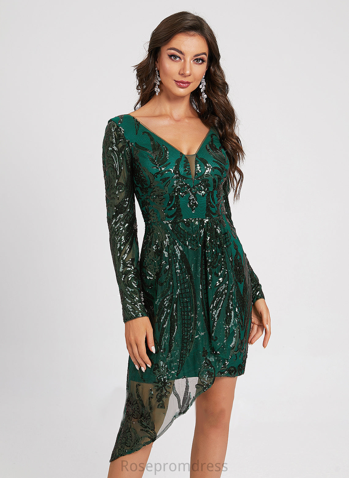 Homecoming Dresses Mallory Asymmetrical Sequins Dress V-neck Sheath/Column Homecoming Sequined Lace With Lace