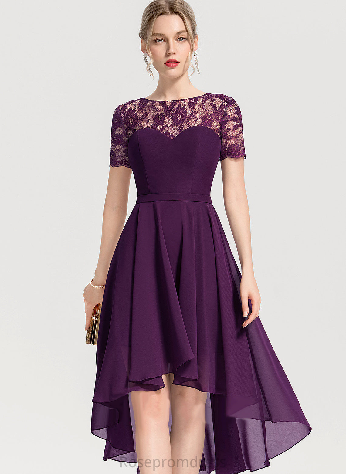 Asymmetrical Neckline ScoopNeck Lace A-Line Embellishment Fabric Length Silhouette Minnie Bridesmaid Dresses