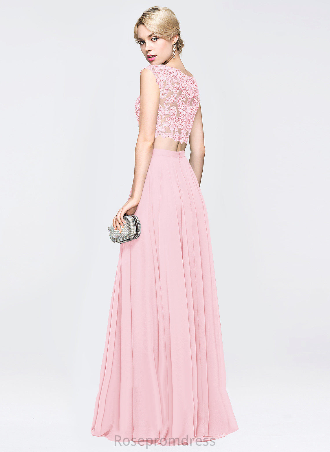 Floor-Length Chiffon Casey Sequins Scoop Prom Dresses With A-Line Beading Lace