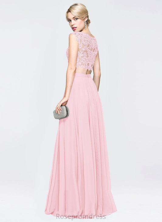 Floor-Length Chiffon Casey Sequins Scoop Prom Dresses With A-Line Beading Lace