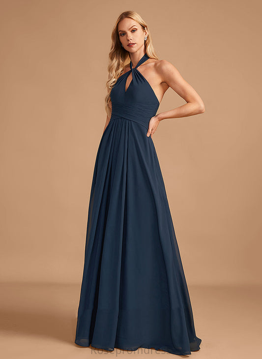 Length Ruffle Fabric A-Line Floor-Length Halter Embellishment Neckline Silhouette Alessandra A-Line/Princess Natural Waist Bridesmaid Dresses