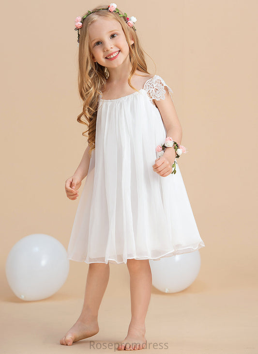 A-Line/Princess - Girl Sleeveless Dress Neck Scoop Flower Girl Dresses Nora With Tea-length Lace Chiffon Flower