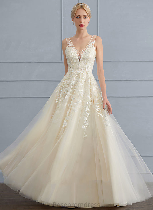 Dress A-Line With Lace Sequins Setlla V-neck Floor-Length Wedding Beading Tulle Wedding Dresses