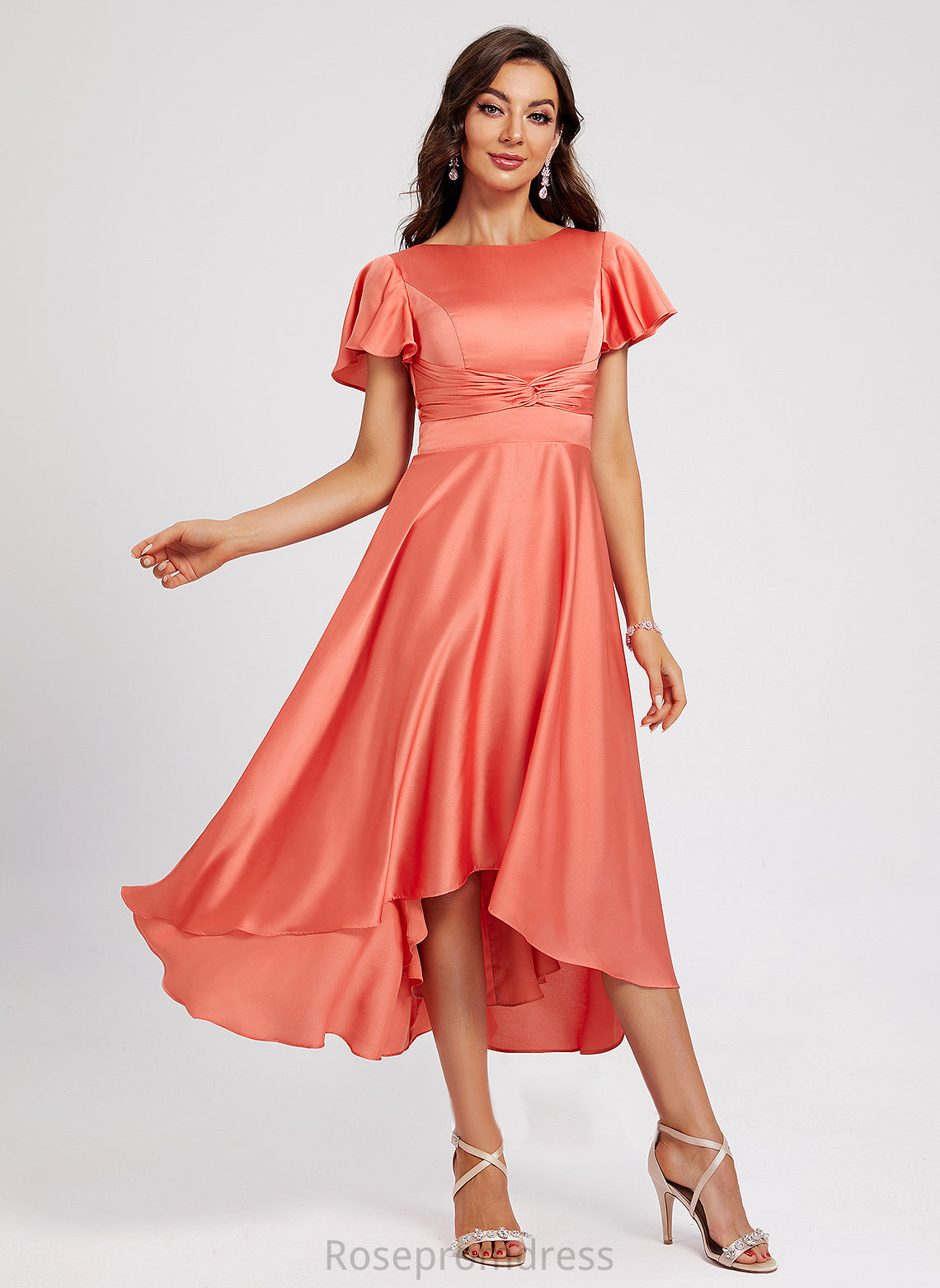 Polyester Averie Scoop Dress Cocktail Dresses A-Line Asymmetrical With Neck Pleated Cocktail