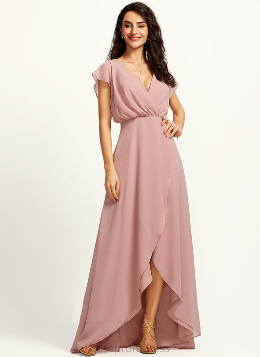 SplitFront Silhouette Asymmetrical Neckline Fabric V-neck A-Line Length Embellishment Amina Bridesmaid Dresses