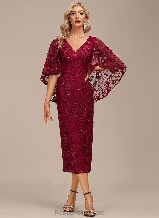 Cocktail Dresses With Lace Dress Cocktail Sheath/Column Sequins Kaelyn V-neck Tea-Length