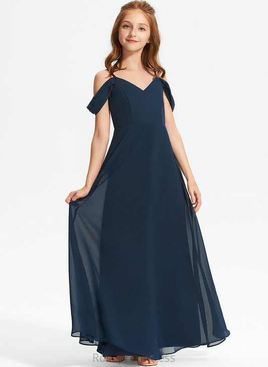 A-Line Chiffon Floor-Length Maria Junior Bridesmaid Dresses Off-the-Shoulder