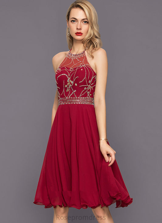 Cocktail Chiffon A-Line With Dress Beading Halter Sequins Cocktail Dresses Emily Knee-Length