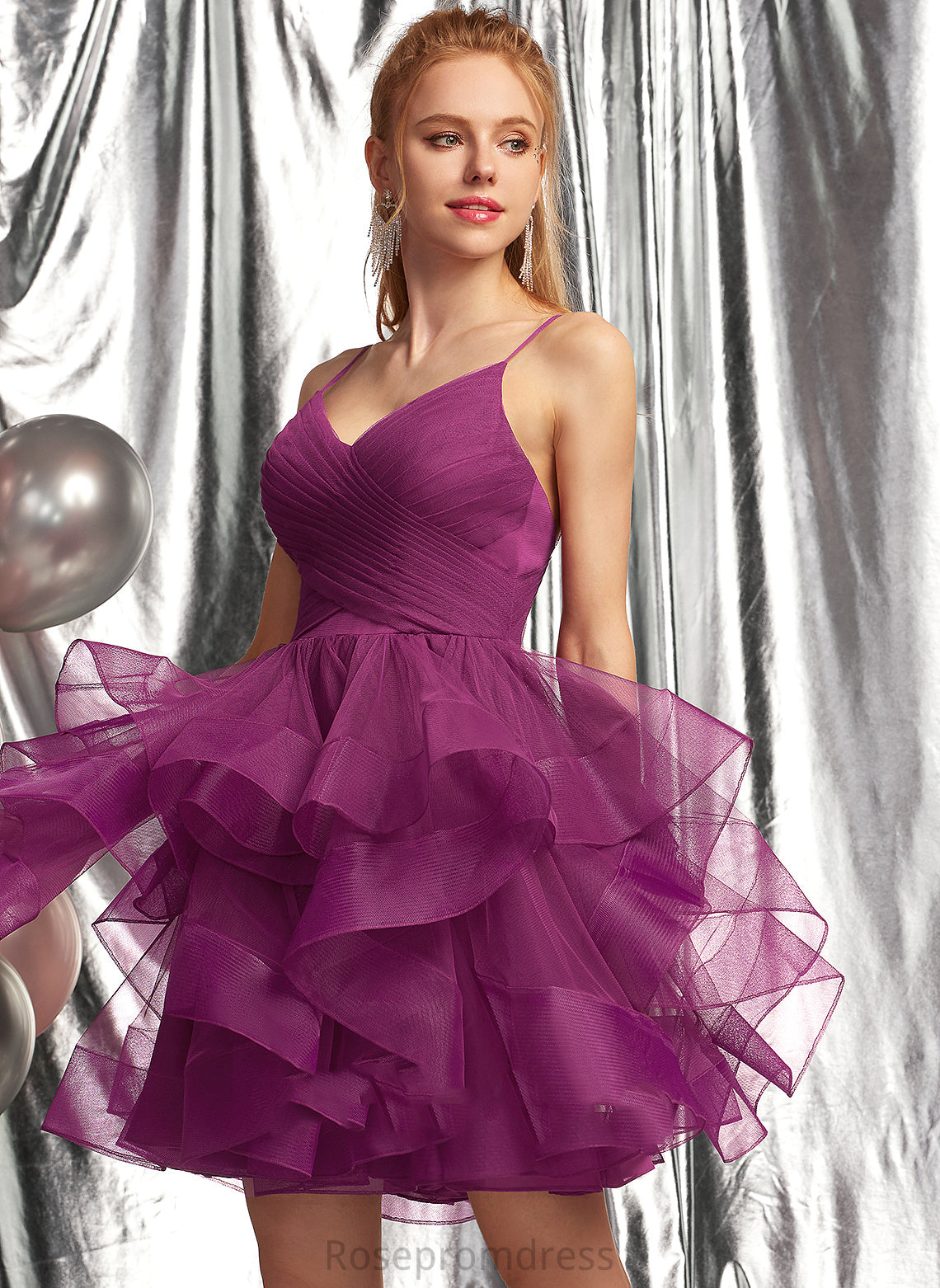 Ball-Gown/Princess Short/Mini Dress Homecoming Dresses Tulle V-neck Homecoming Tiffany