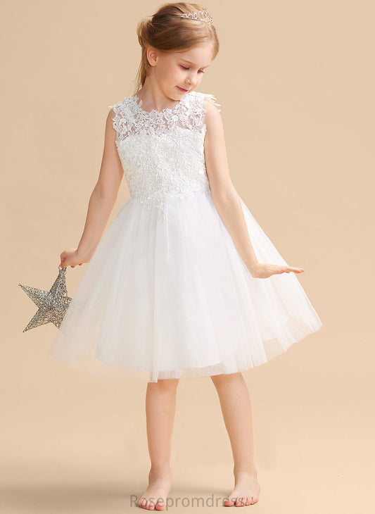 Sleeveless Dress A-Line/Princess Back Knee-length - Girl Flower Girl Dresses Flower Neck Scoop Satin/Tulle/Lace Hole Catherine With