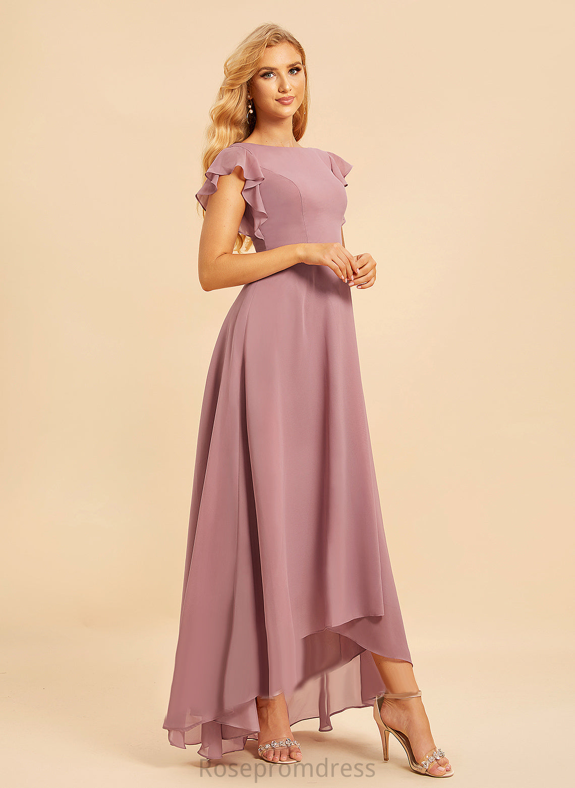 Scoop Length A-line Asymmetrical Silhouette Neckline Fabric Straps&Sleeves Jaylynn Sleeveless Spaghetti Staps Natural Waist Bridesmaid Dresses