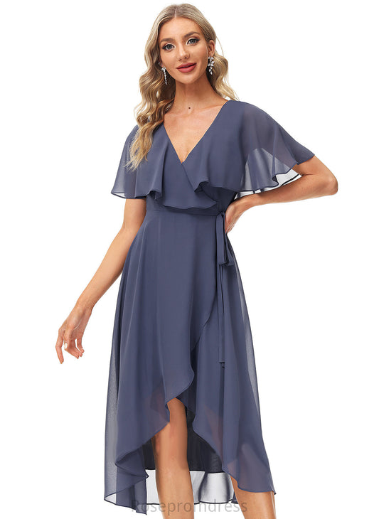 Front Dress Cocktail Dresses Alejandra With Split Chiffon Tea-Length Sash Cocktail V-neck A-Line