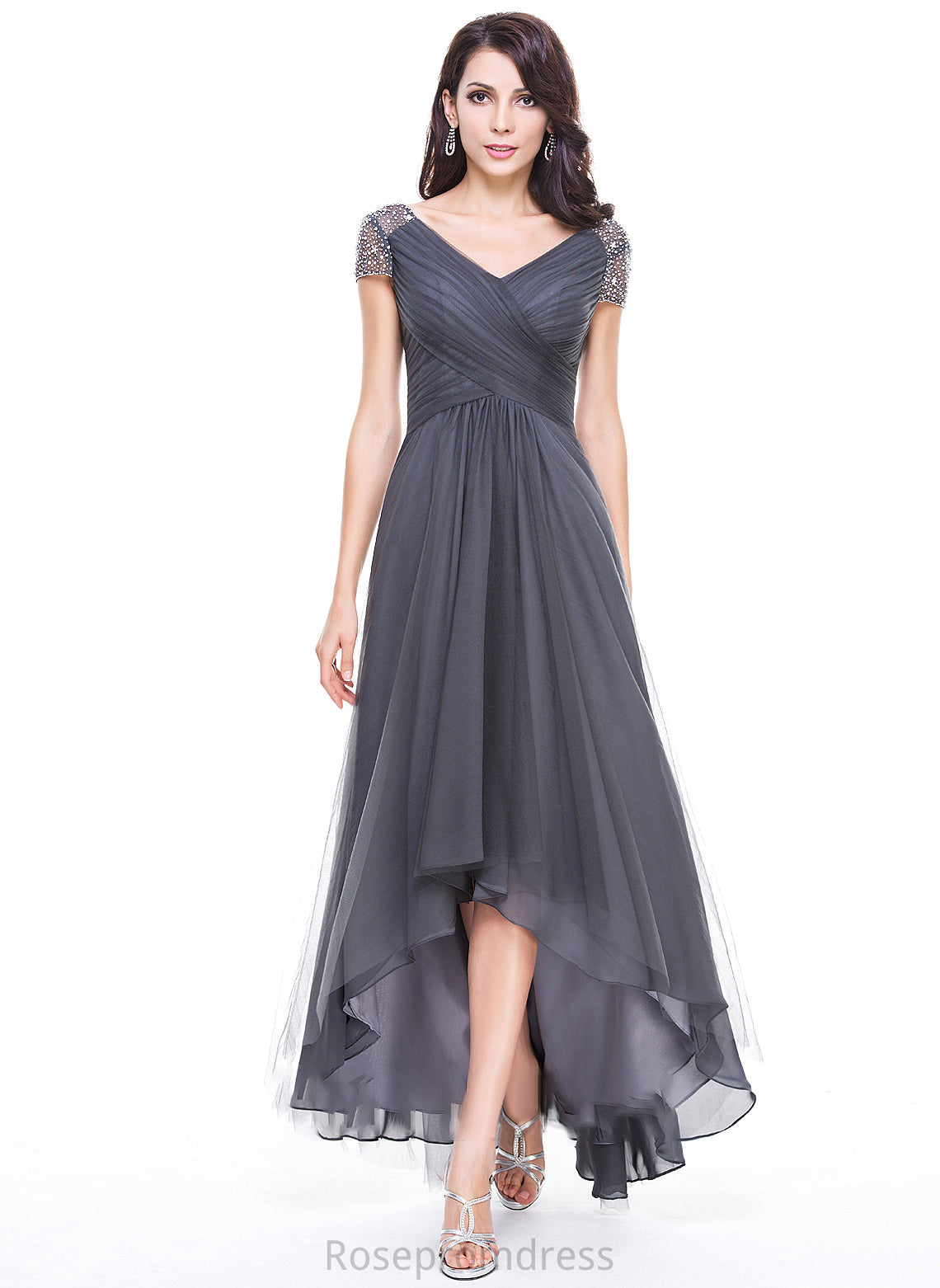 Beading the Sequins Bride Asymmetrical Mother of the Bride Dresses Dress V-neck Tabitha Ruffle Tulle A-Line of With Mother