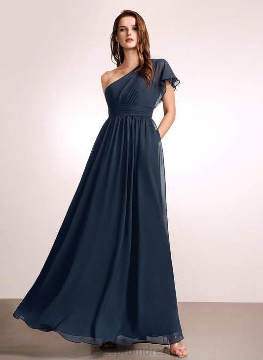 Fabric A-Line Length One-Shoulder Silhouette Ruffle Neckline Floor-Length Embellishment Rosalind Natural Waist Floor Length Bridesmaid Dresses