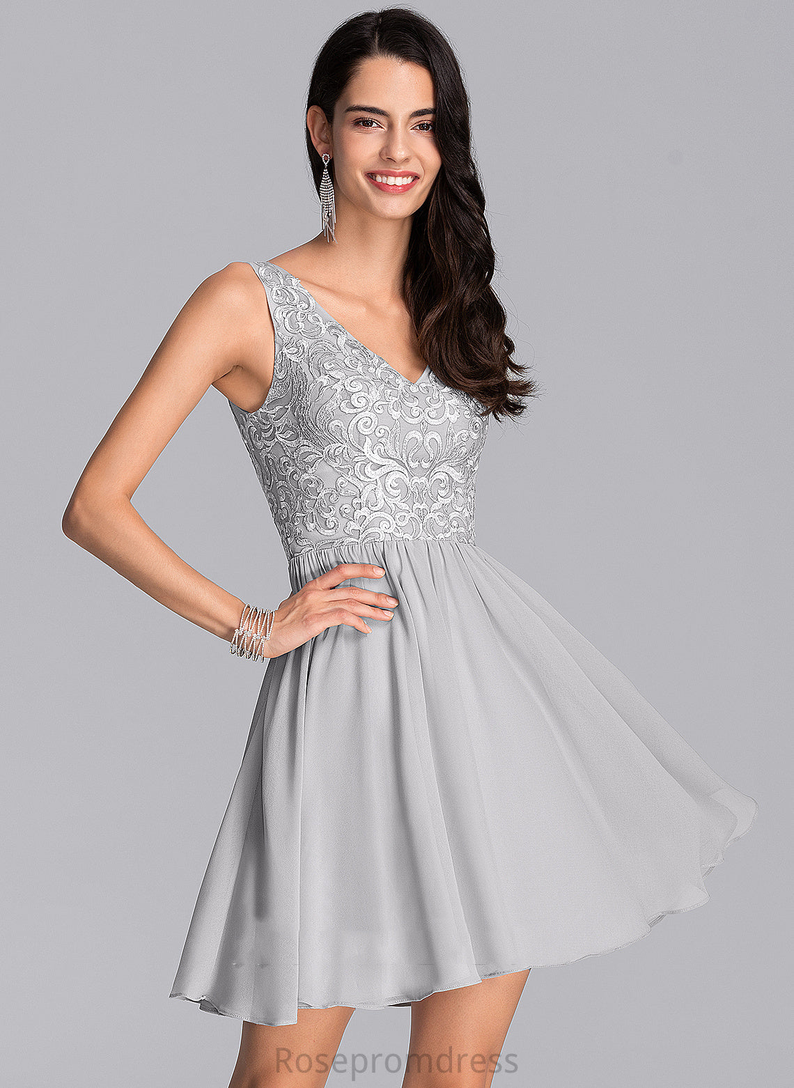 Dress Sequins Jenny V-neck Short/Mini With Chiffon Homecoming Dresses Homecoming A-Line Lace