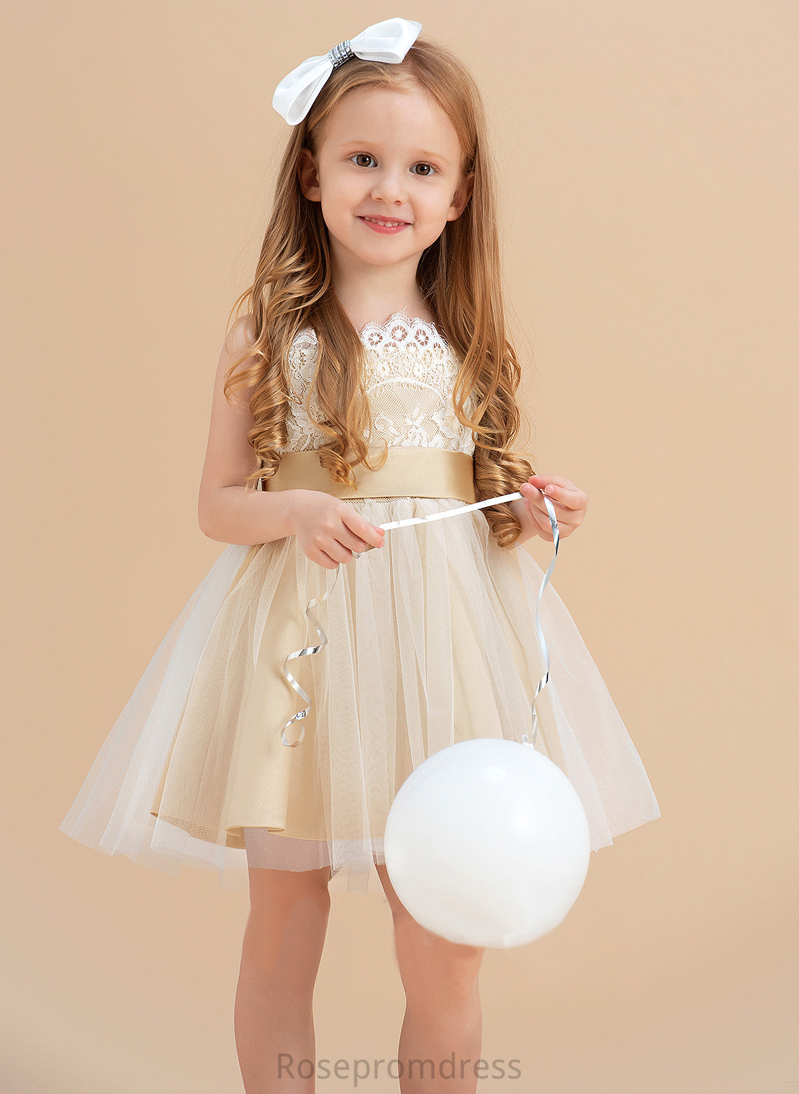 Sash/Bow(s) Dress sash) Kiera With Girl (Undetachable Flower Girl Dresses Flower Sleeveless A-Line/Princess Knee-length - Tulle/Lace Straps