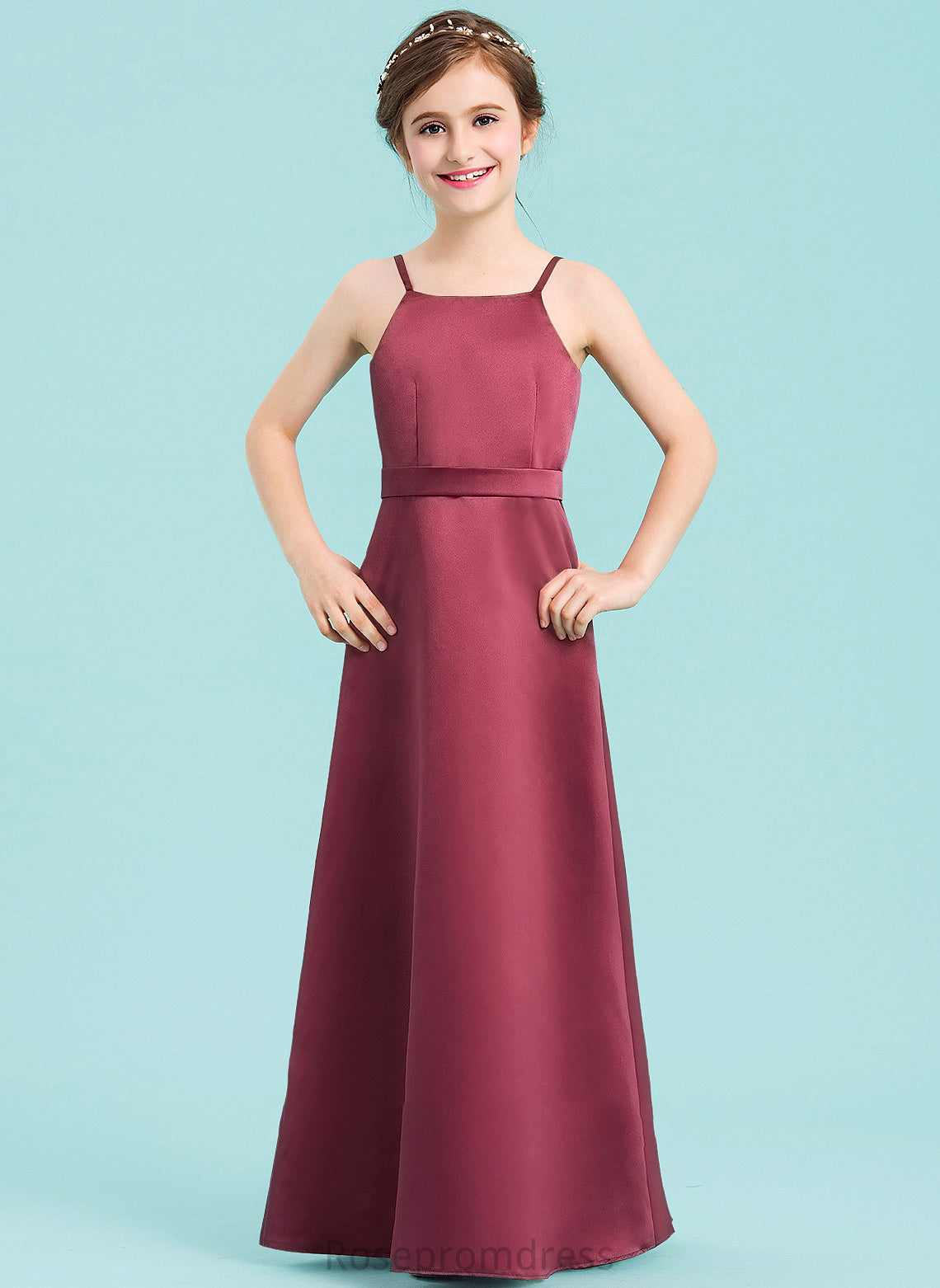 Junior Bridesmaid Dresses Bow(s) Neckline A-Line Square Riley With Floor-Length Satin