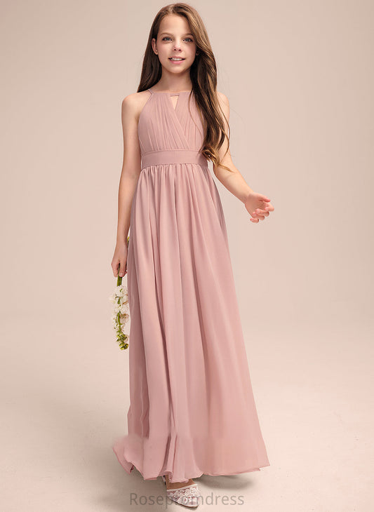 Bow(s) With Floor-Length Junior Bridesmaid Dresses Neck Scoop A-Line Ruffle Chiffon Belinda