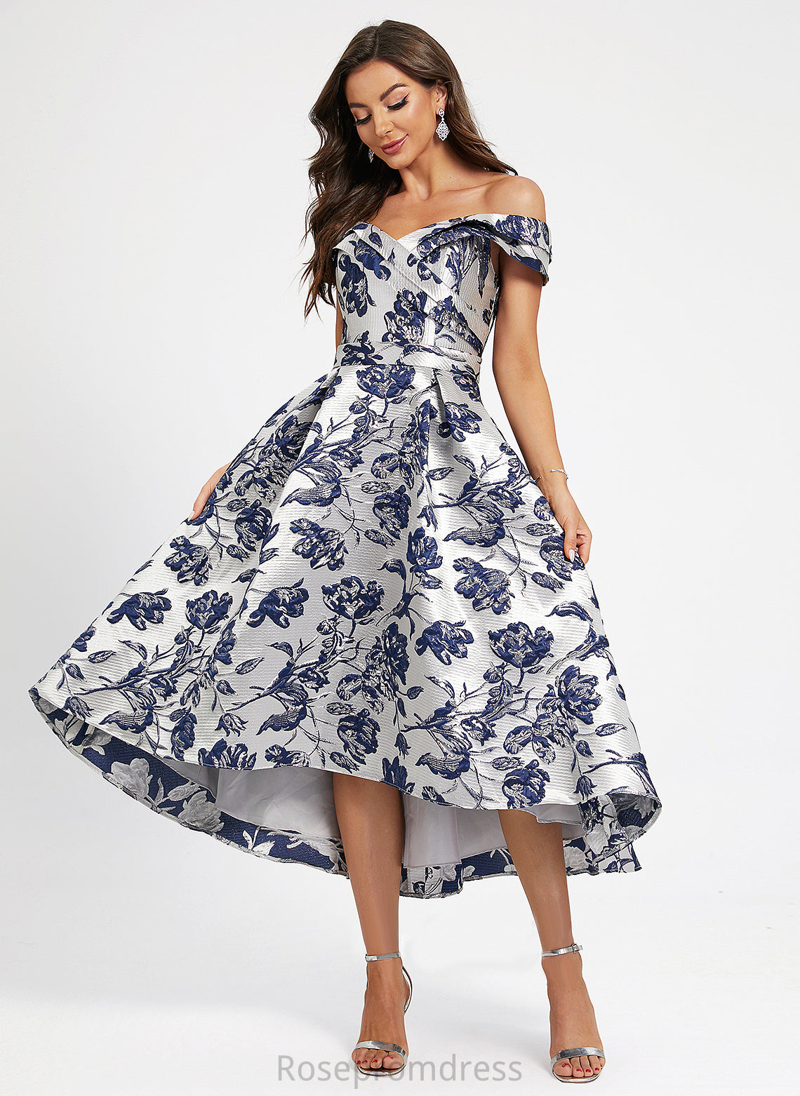 A-Line Asymmetrical With Cocktail Off-the-Shoulder Dress Satin Cocktail Dresses Flower(s) Addyson