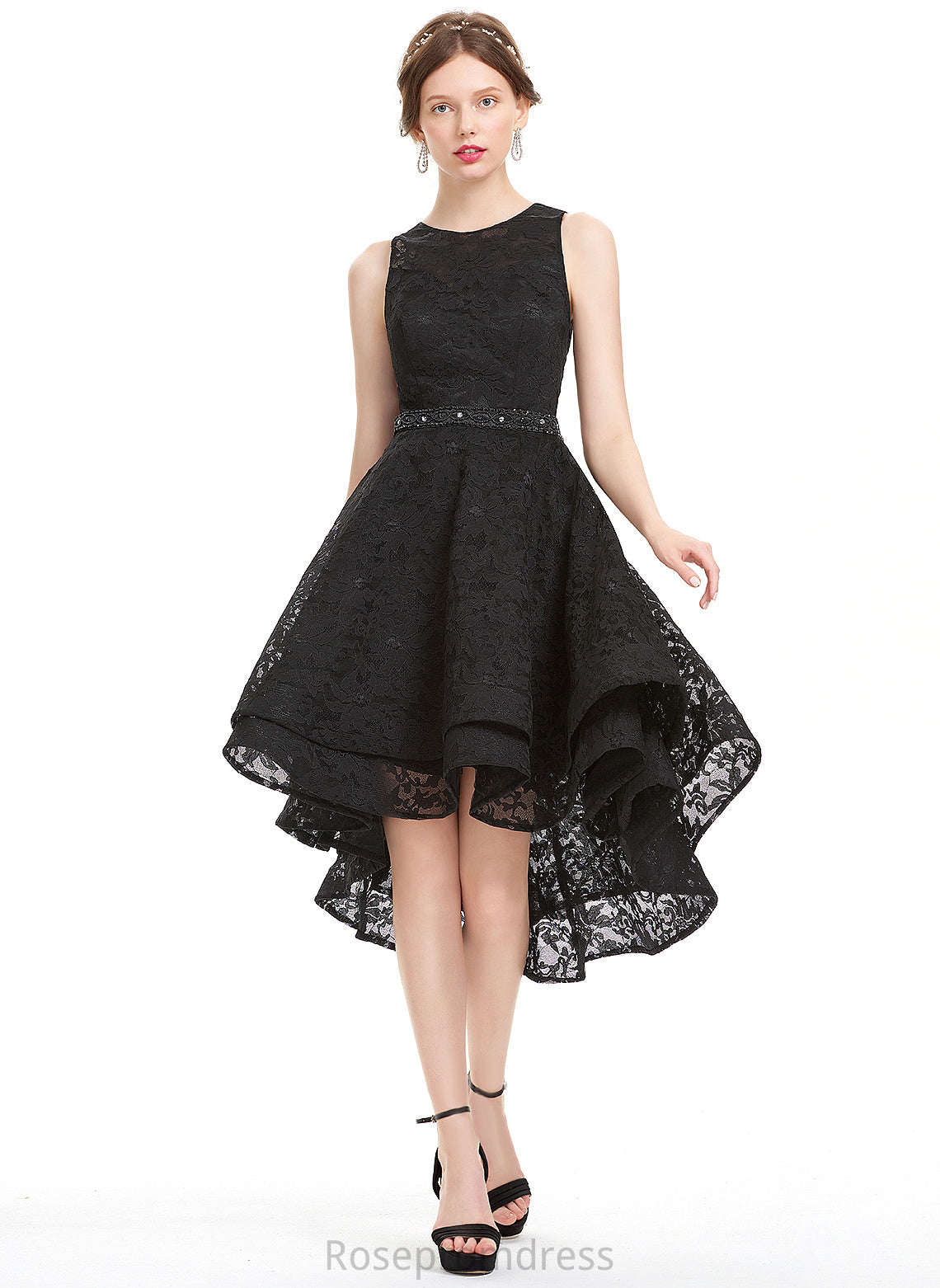 Neck Lace A-Line Asymmetrical Homecoming Scoop Homecoming Dresses Beading With Dress Lace Jaylah