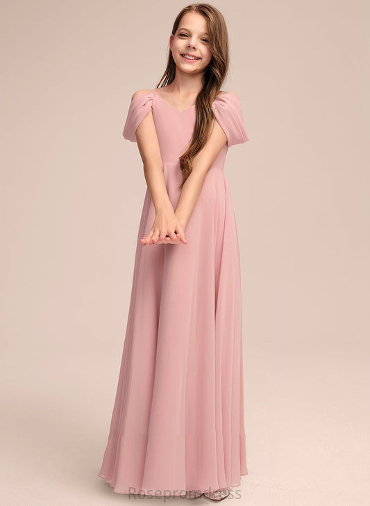 V-neck Floor-Length Angelique A-Line Chiffon Ruffle With Junior Bridesmaid Dresses