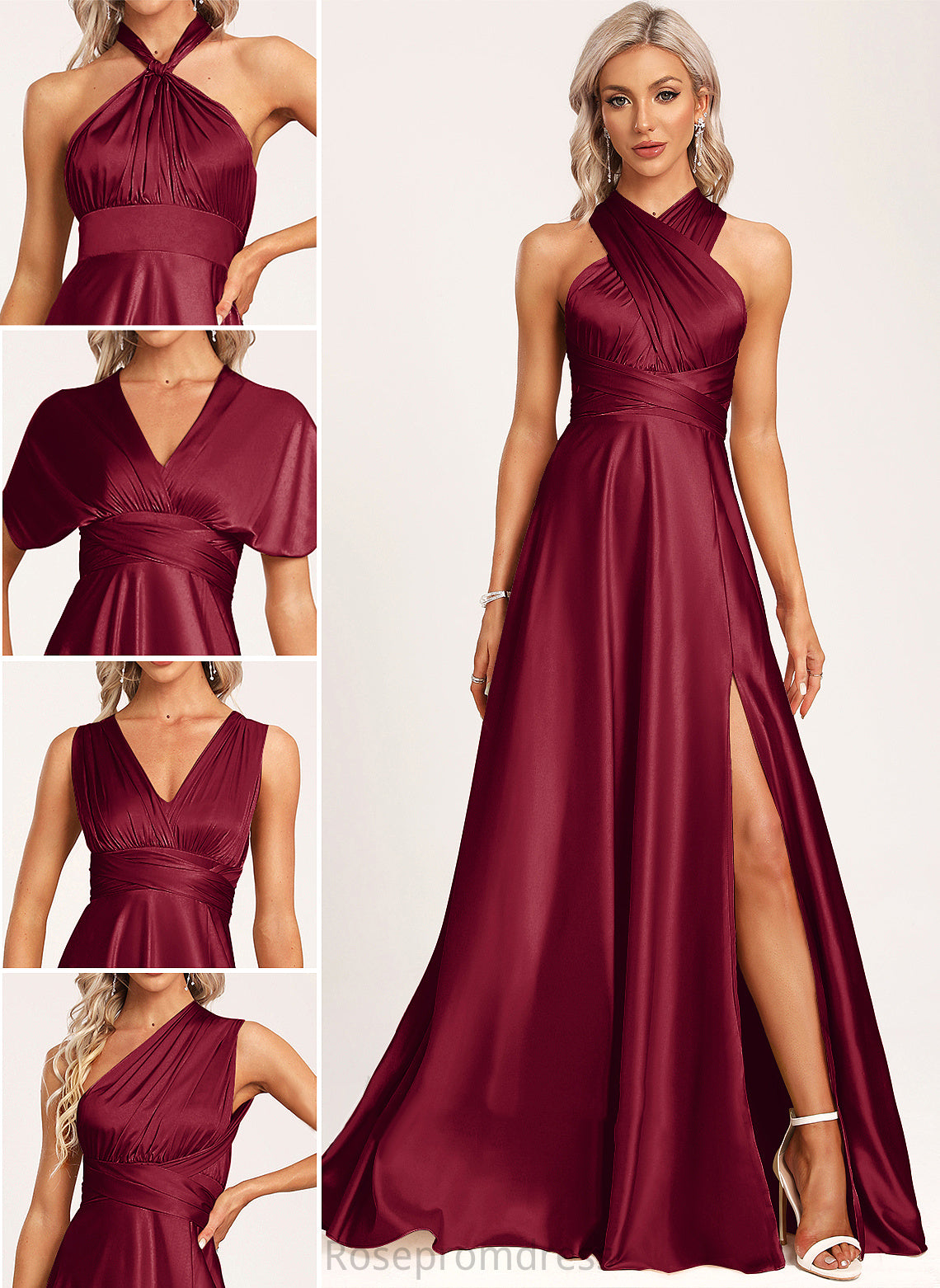 OneShoulder Sleeveless ShortSleeves V-Neck Length A-line Halter Silhouette Straps&Sleeves BackStyle Neckline Floor-Length Bridesmaid Dresses