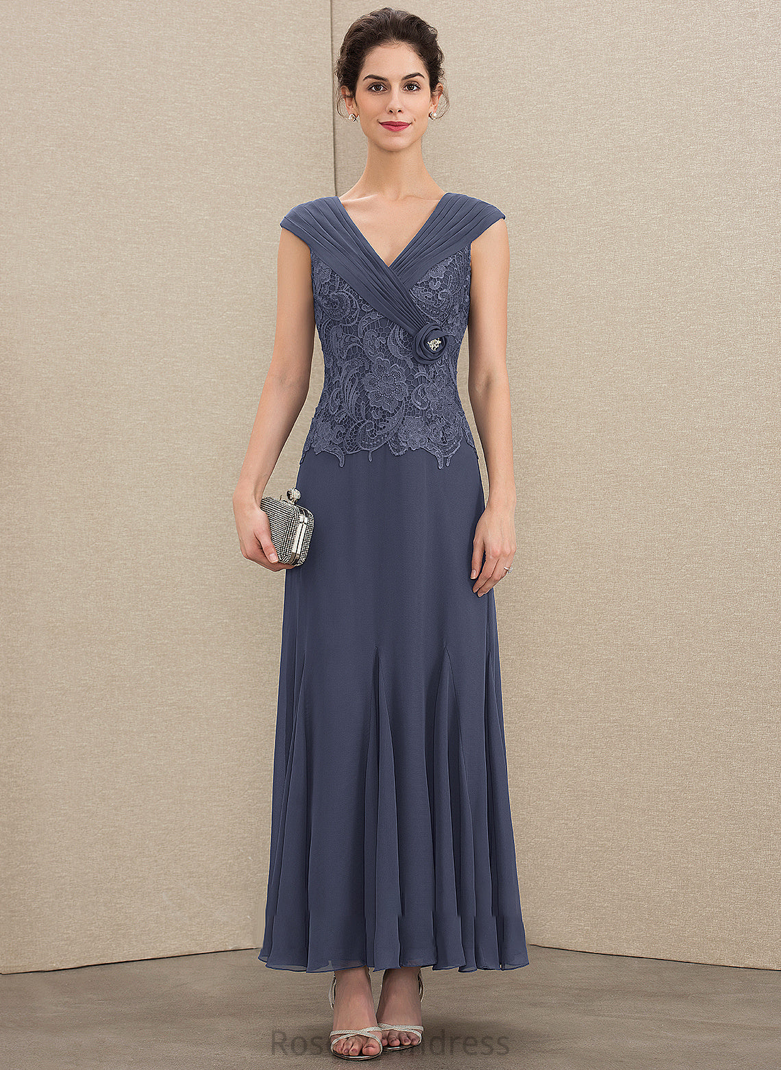 With Chiffon Beading V-neck Lace Mother Ankle-Length Dress Mother of the Bride Dresses Ruffle A-Line the Bride of Monique