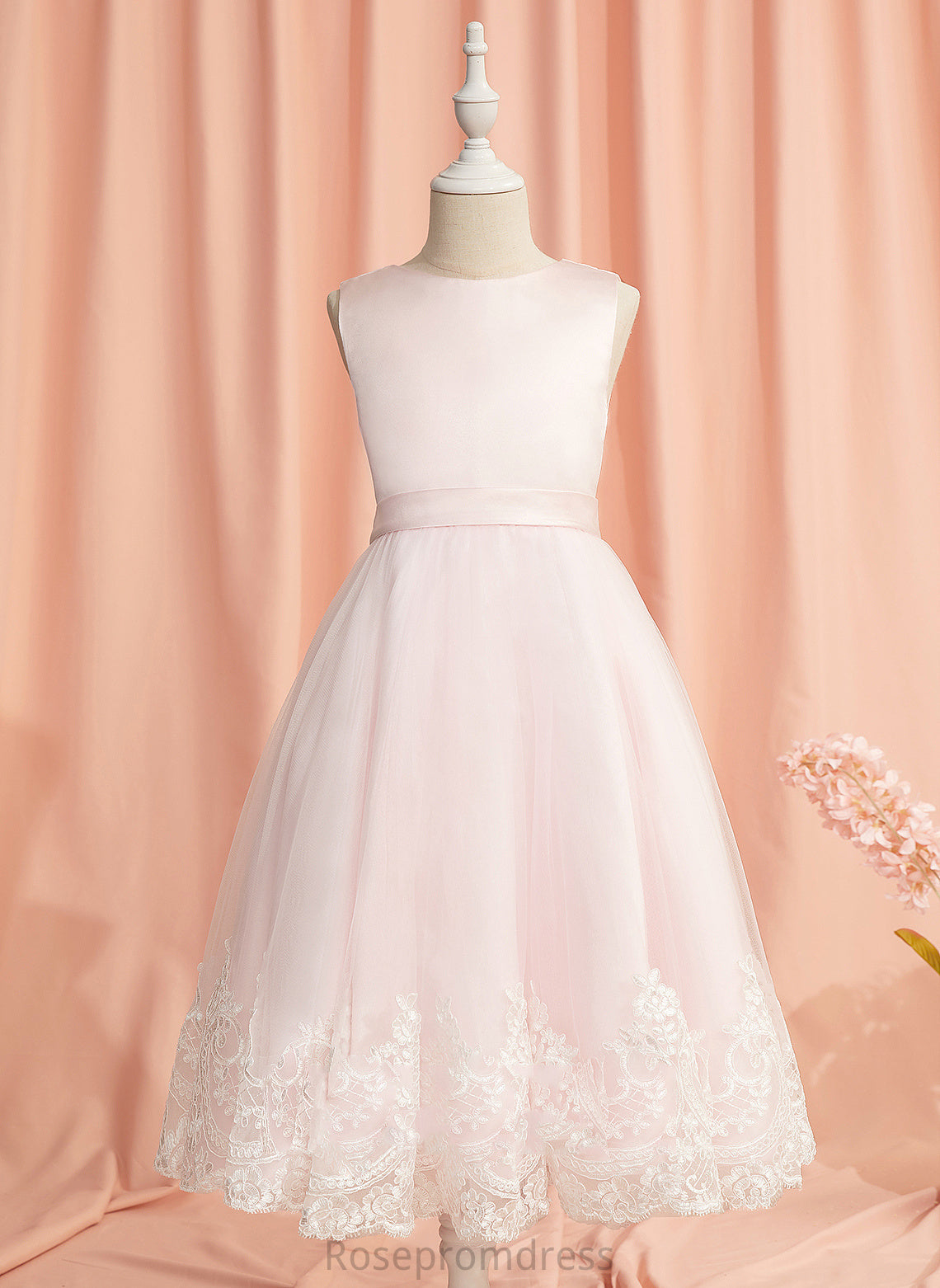 Flower - Moriah Flower Girl Dresses Dress Sleeveless Satin/Tulle Girl Tea-length With Scoop Lace/Bow(s) Neck Ball-Gown/Princess