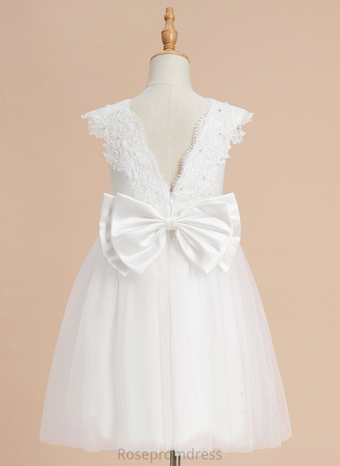 Girl Flower Girl Dresses A-Line With Tulle - Neck Flower Beading/Sequins/Bow(s) Serena Sleeveless Scoop Knee-length Dress