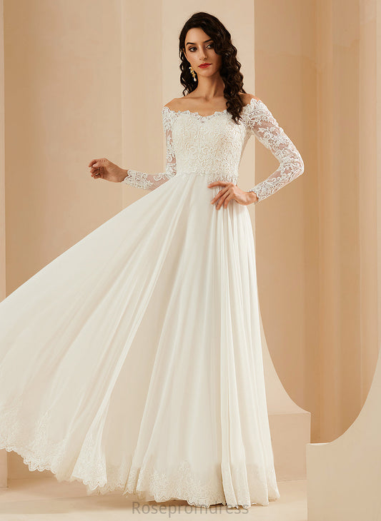 With Off-the-Shoulder Wedding Henrietta Lace Wedding Dresses A-Line Dress Train Sweep Chiffon