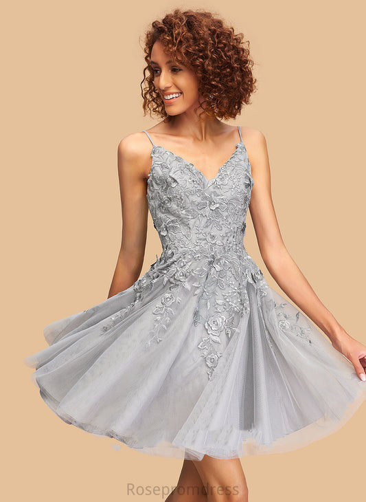 V-neck Tulle Short/Mini Homecoming Dresses Lace A-Line Homecoming Kayley With Dress