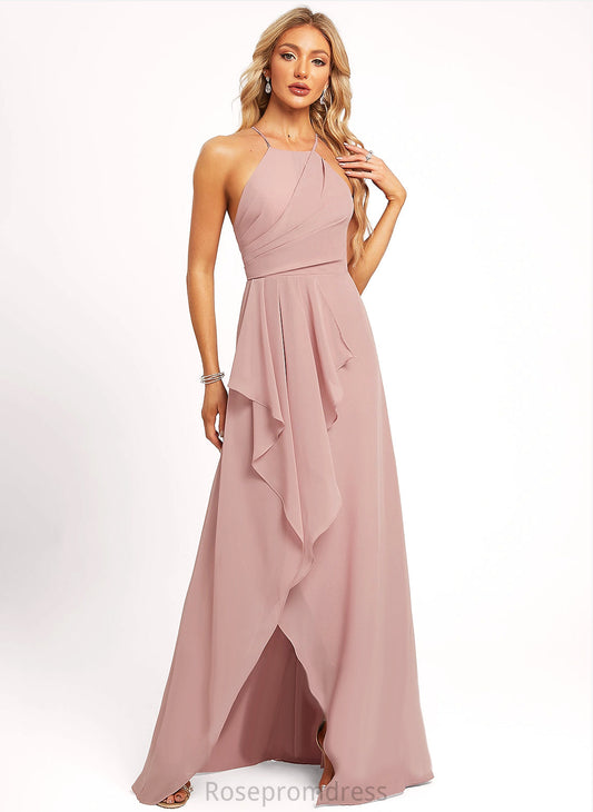 Asymmetrical Straps&Sleeves A-line Neckline Length Fabric Halter Silhouette Christine Floor Length Sleeveless Scoop Bridesmaid Dresses