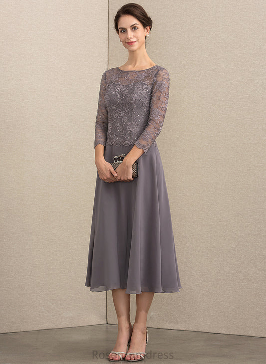 Mother of the Bride Dresses Scoop Mother A-Line With Tea-Length Neck the of Bride Sequins Dress Chiffon Neveah Lace