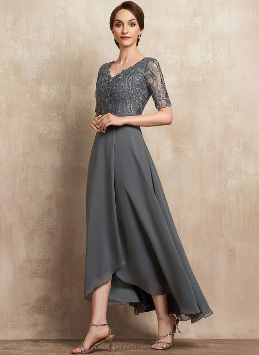 Dress Bride of Princess Mother V-neck the Chiffon A-Line Lace Asymmetrical Mother of the Bride Dresses