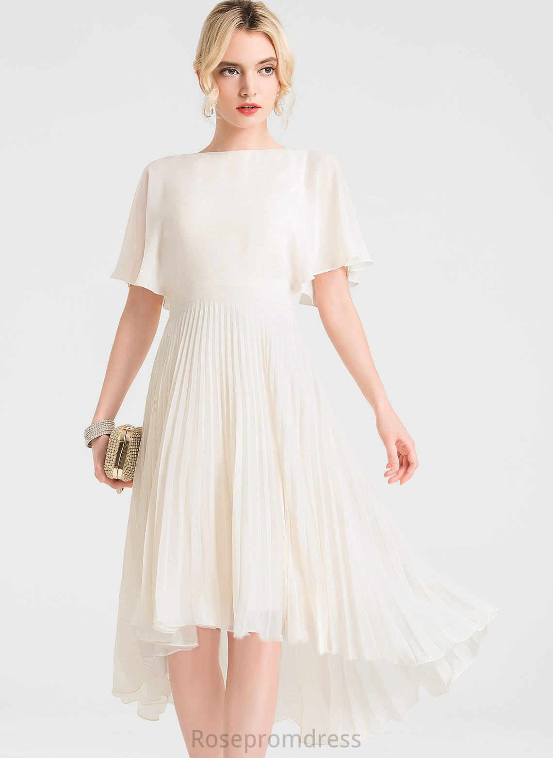 Dress Pleated A-Line Asymmetrical Wedding Dresses Chiffon Scoop With Wedding Campbell