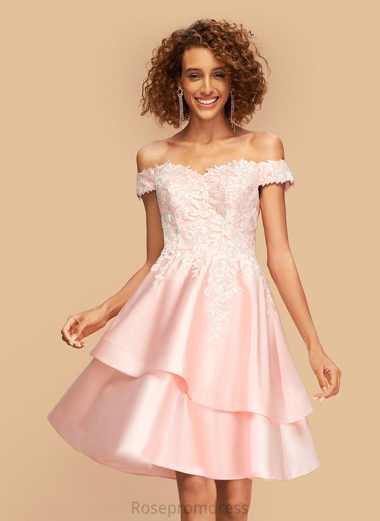 Knee-Length Janiah Homecoming Off-the-Shoulder Homecoming Dresses Sequins Dress With Lace Satin A-Line