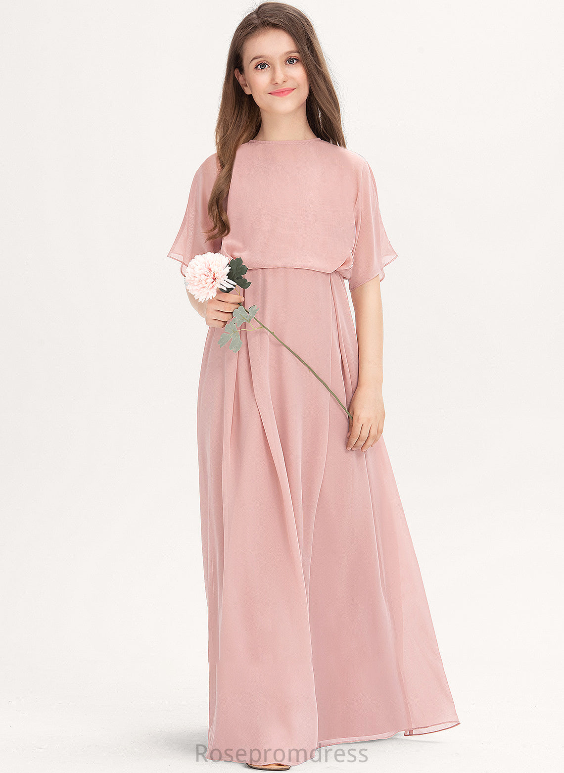 Gillian Neck Floor-Length Junior Bridesmaid Dresses Scoop A-Line Chiffon