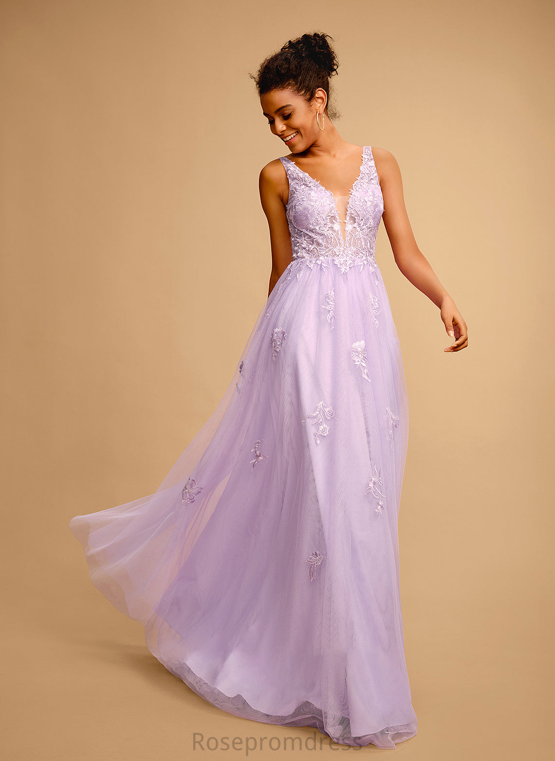 Tulle Lace Floor-Length Prom Dresses With Scarlett V-neck Ball-Gown/Princess