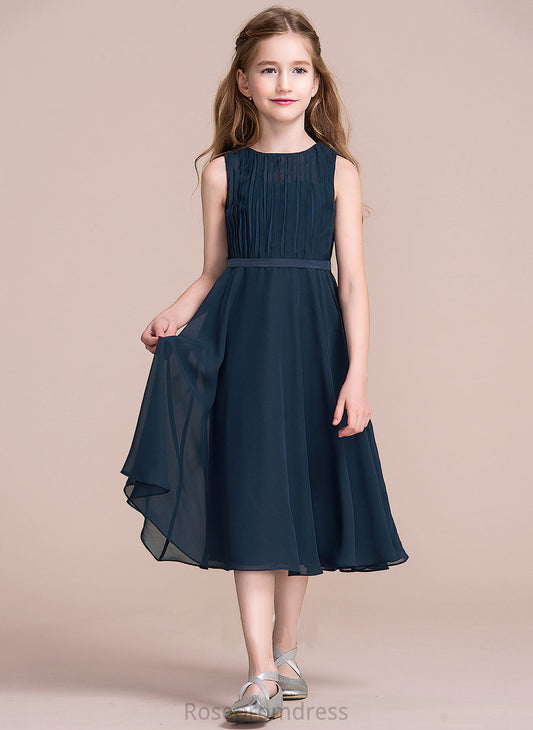 Neck Winnie Tea-Length Junior Bridesmaid Dresses With Scoop Chiffon Ruffle A-Line